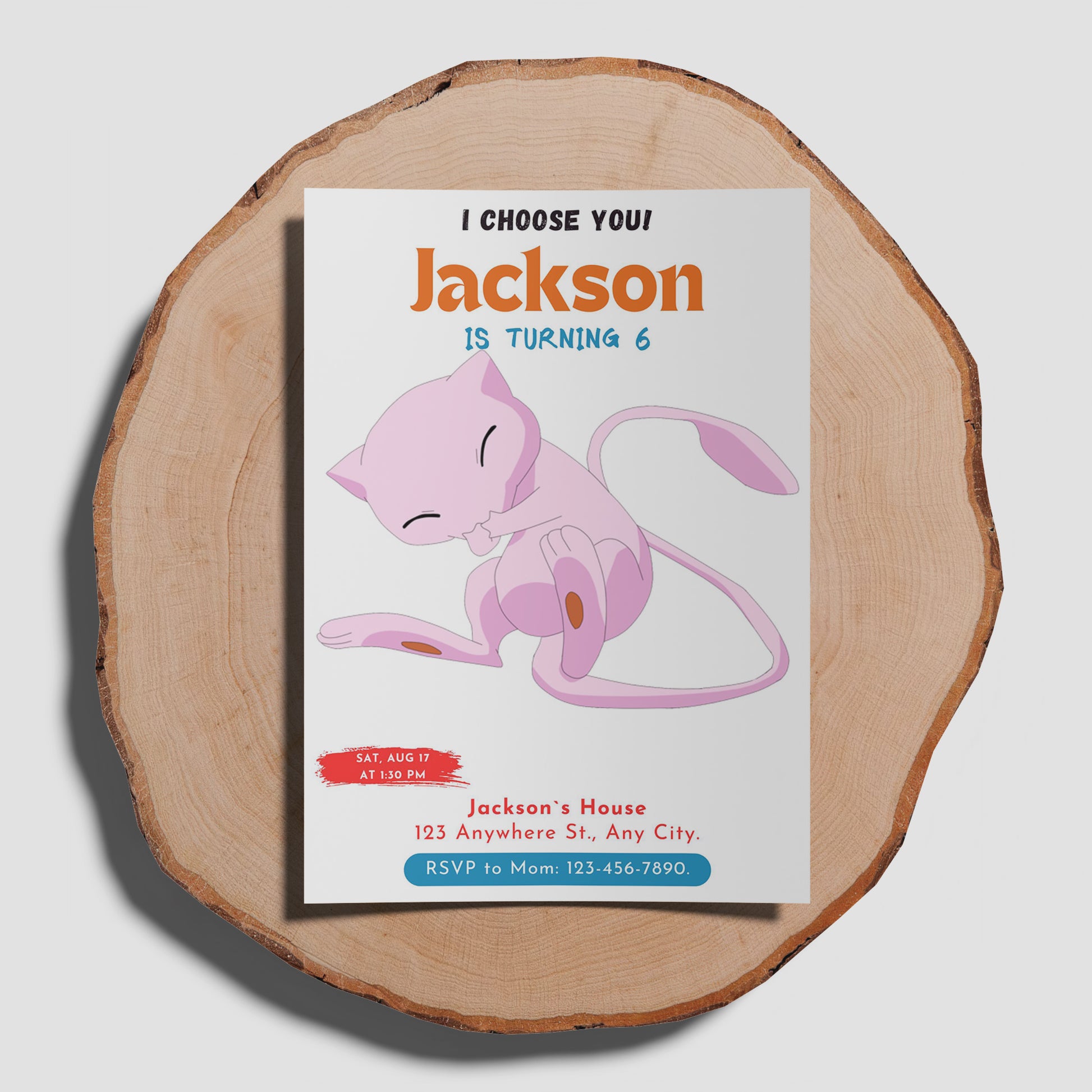 Mew Birthday Party Invitation Template | Pokemon Invite - CreativeRino