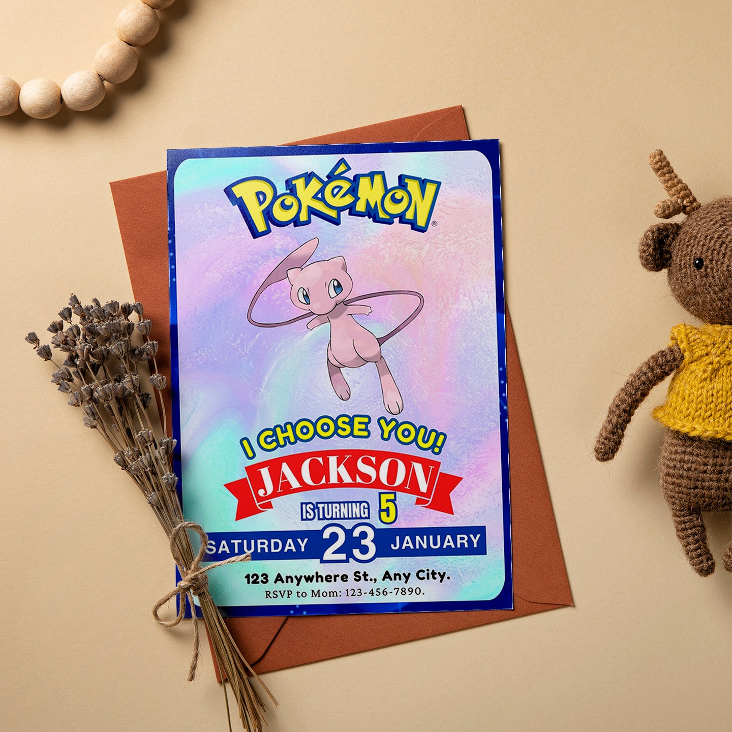 Mew Invitation Template | Pokemon Birthday Invite - CreativeRino