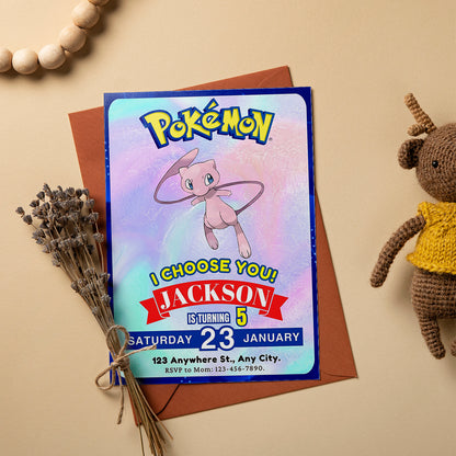 Mew Invitation Template | Pokemon Birthday Invite - CreativeRino