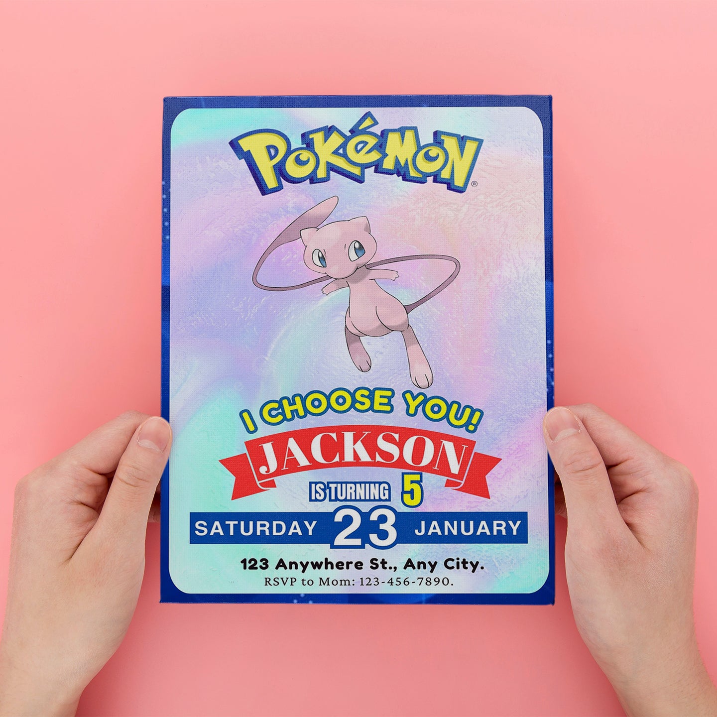Mew Invitation Template | Pokemon Birthday Invite - CreativeRino
