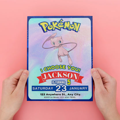 Mew Invitation Template | Pokemon Birthday Invite - CreativeRino