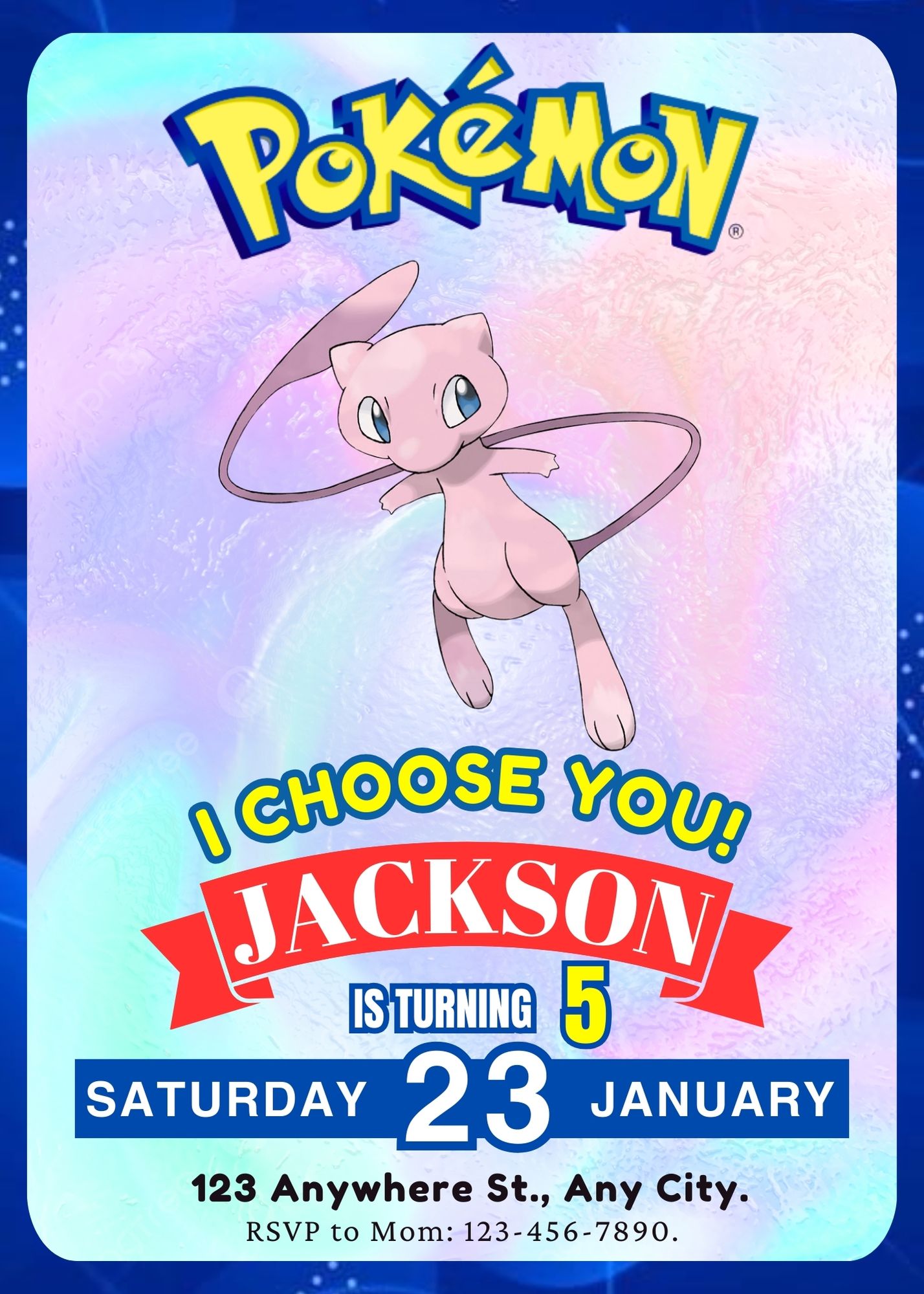 Mew Invitation Template | Pokemon Birthday Invite - CreativeRino