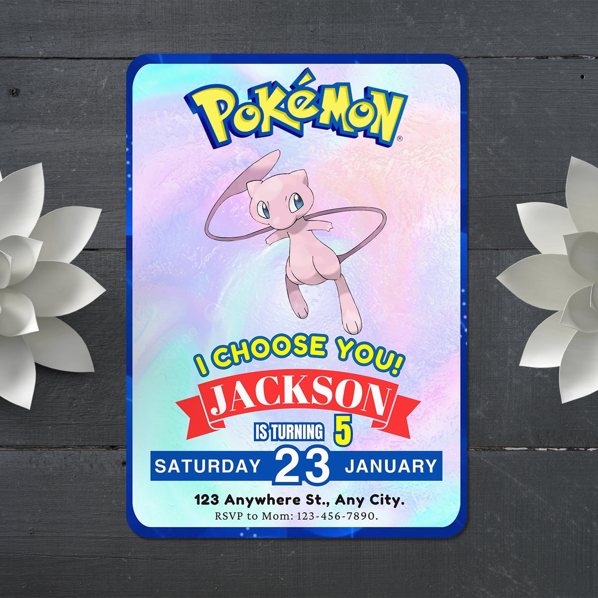 Mew Invitation Template | Pokemon Birthday Invite - CreativeRino
