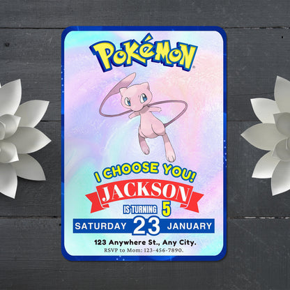 Mew Invitation Template | Pokemon Birthday Invite - CreativeRino