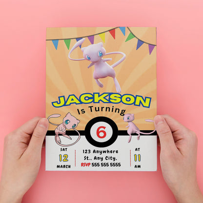 Mew Pokemon Birthday Party Invitation Template - CreativeRino