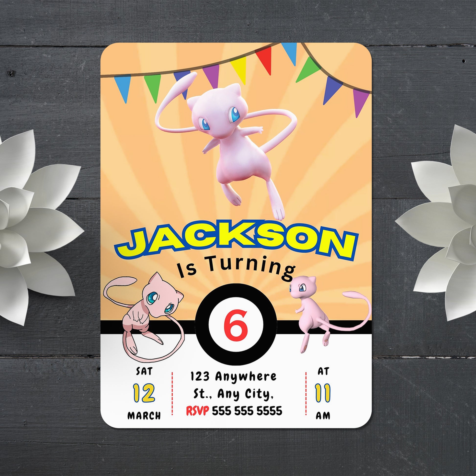Mew Pokemon Birthday Party Invitation Template - CreativeRino