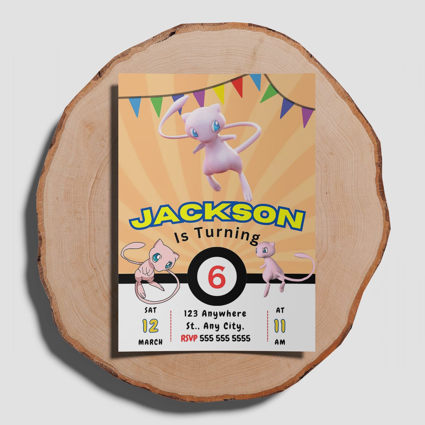 Mew Pokemon Birthday Party Invitation Template - CreativeRino