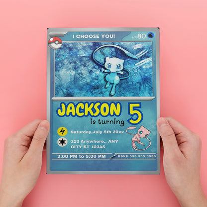 Mew Invitation Template | Pokemon Card Birthday Invite - CreativeRino