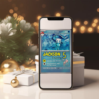 Mew Invitation Template | Pokemon Card Birthday Invite - CreativeRino