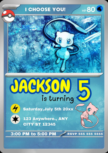 Mew Invitation Template | Pokemon Card Birthday Invite - CreativeRino
