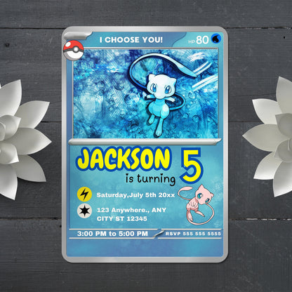 Mew Invitation Template | Pokemon Card Birthday Invite - CreativeRino