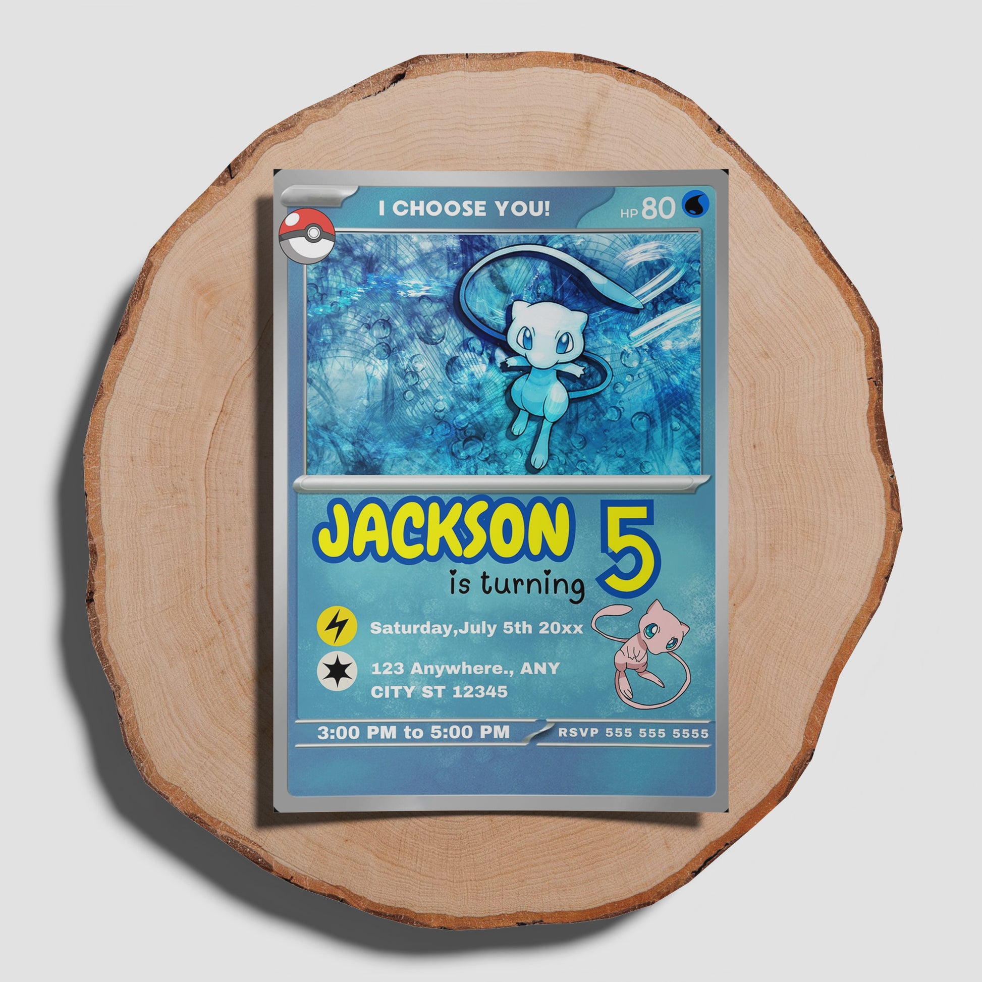 Mew Invitation Template | Pokemon Card Birthday Invite - CreativeRino