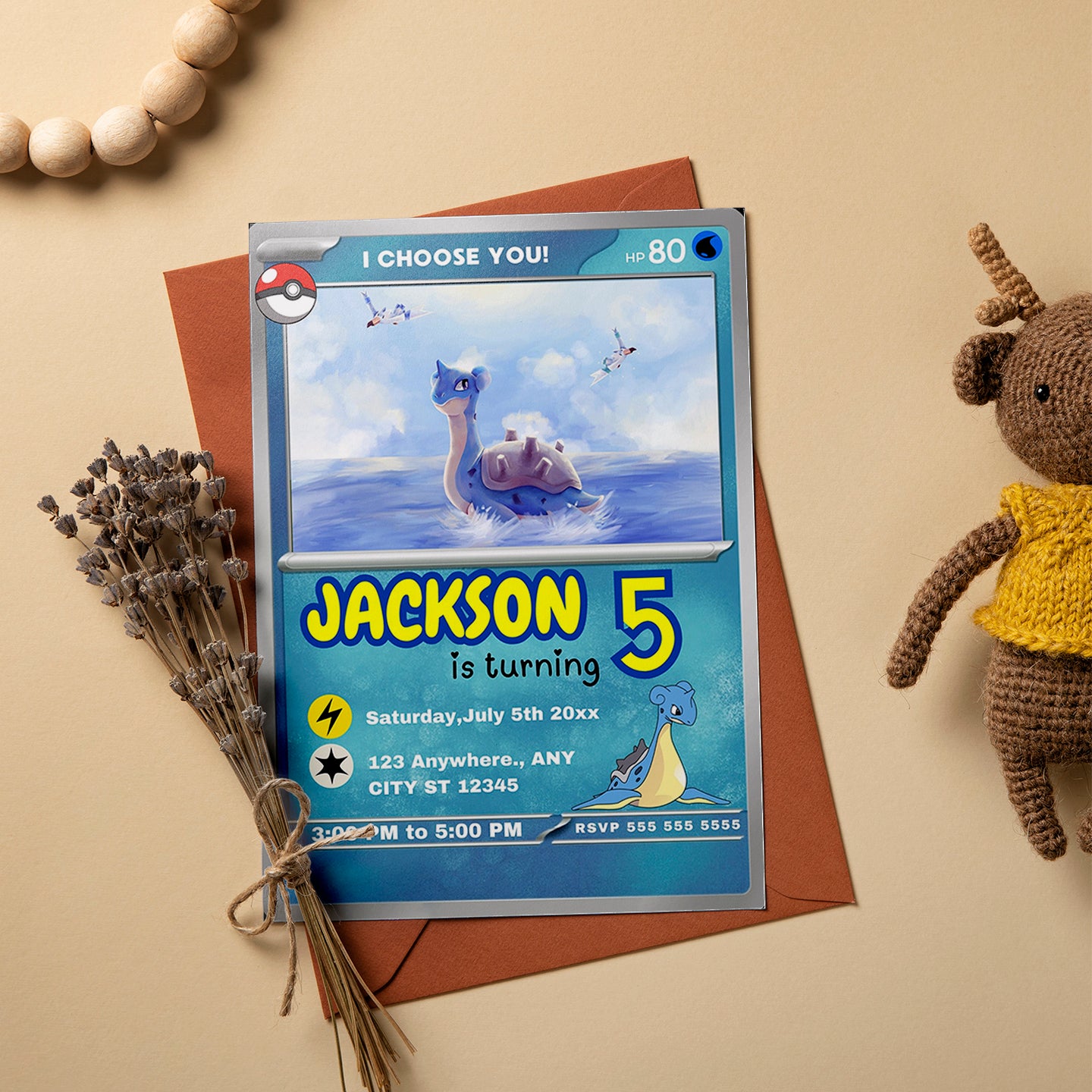 Lapras Invitation Template | Pokemon Card Birthday Invite - CreativeRino