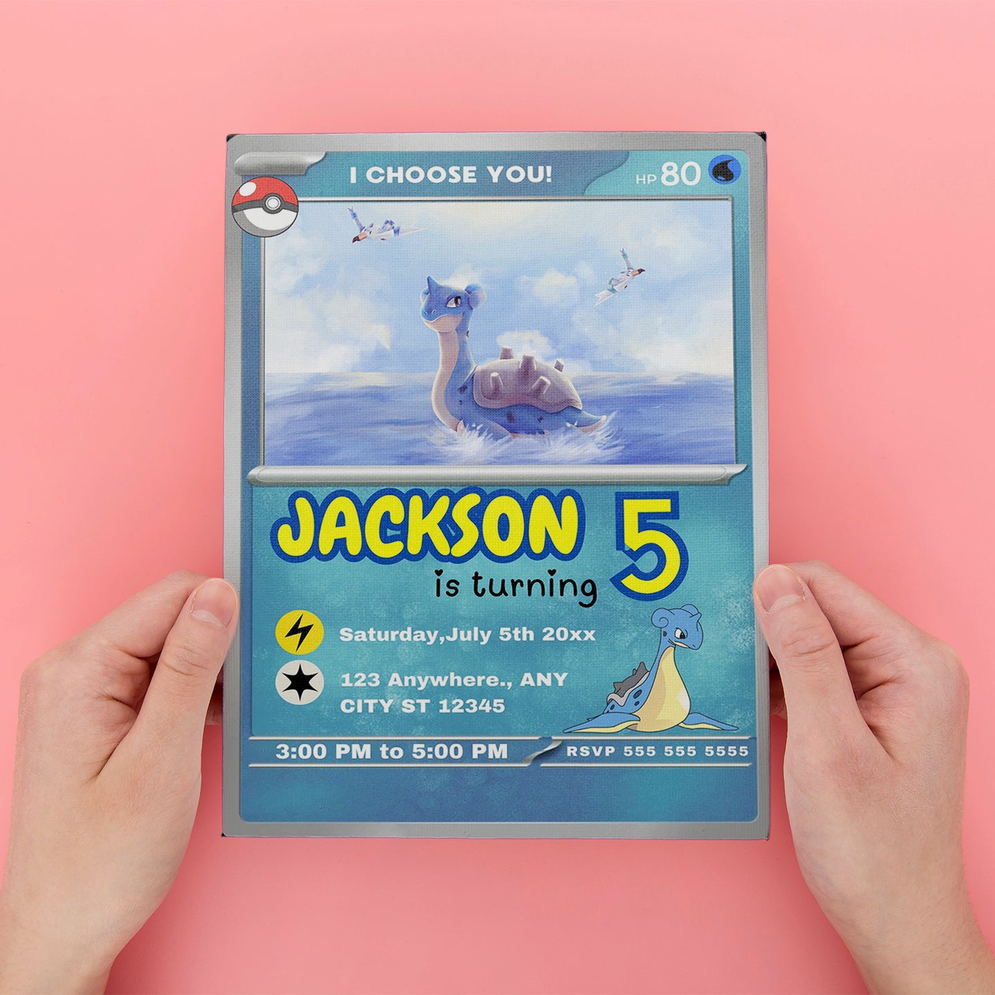 Lapras Invitation Template | Pokemon Card Birthday Invite - CreativeRino