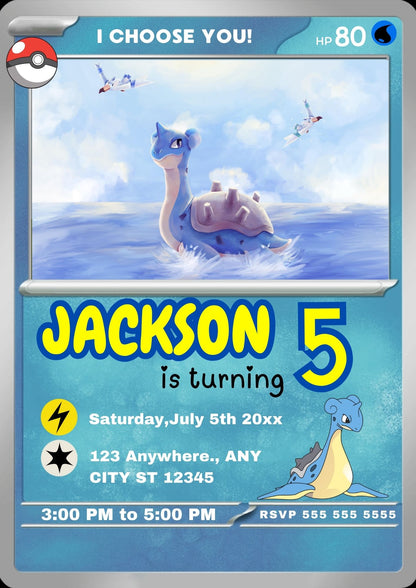 Lapras Invitation Template | Pokemon Card Birthday Invite - CreativeRino