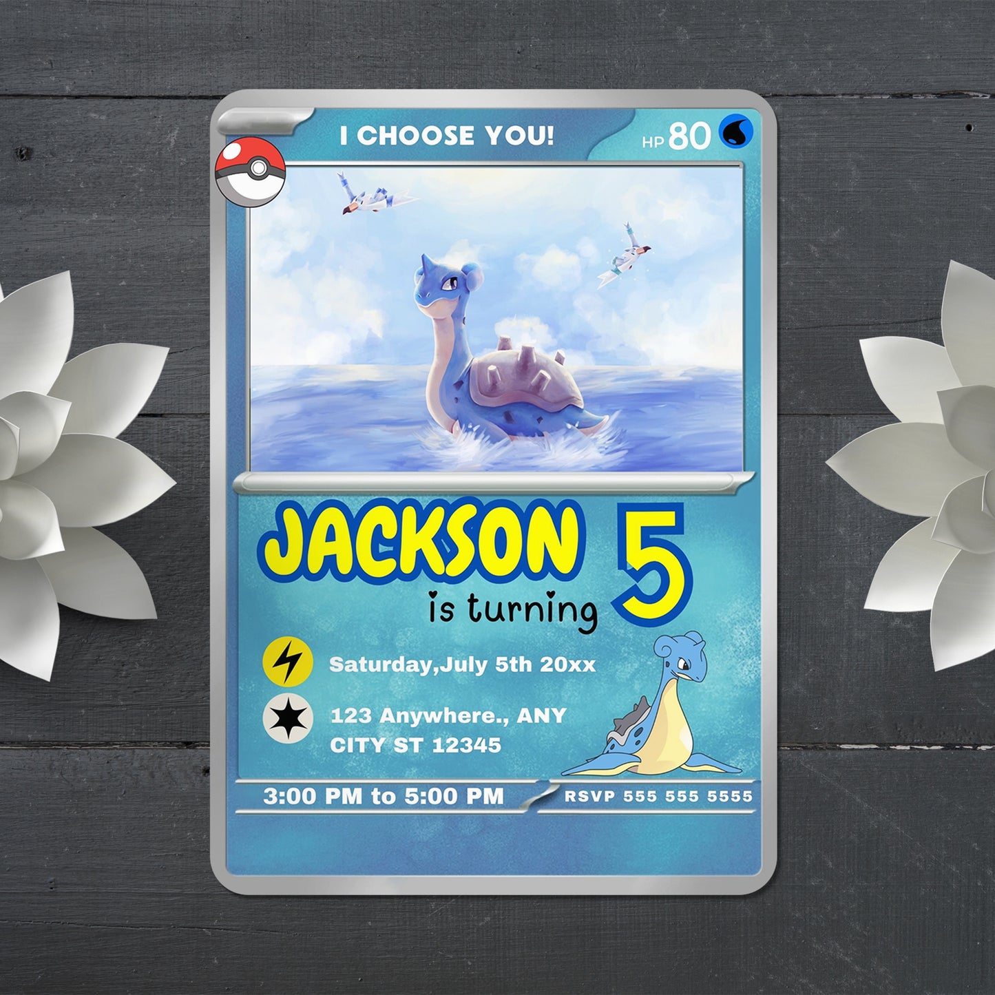 Lapras Invitation Template | Pokemon Card Birthday Invite - CreativeRino