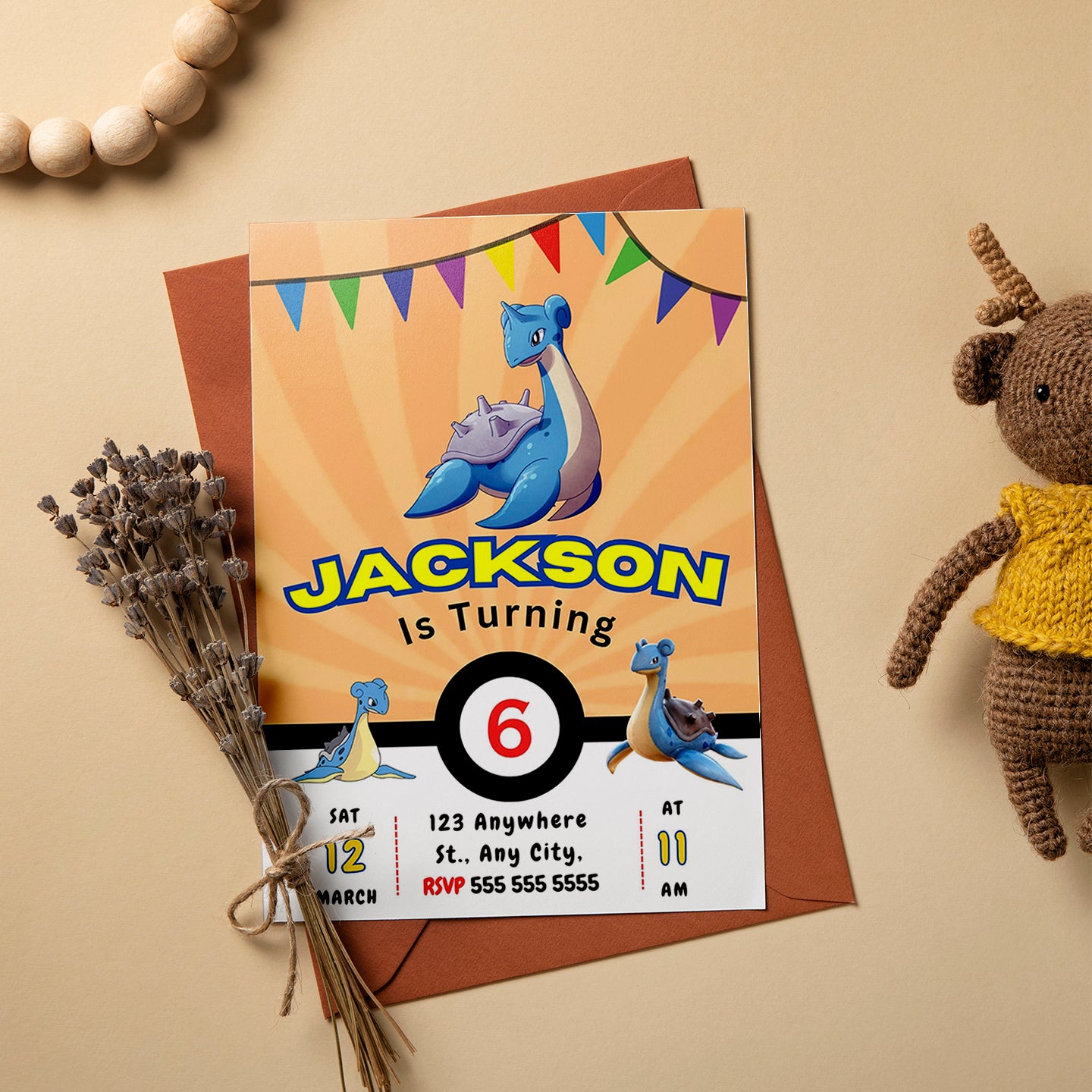 Lapras Pokemon Birthday Party Invitation Template - CreativeRino