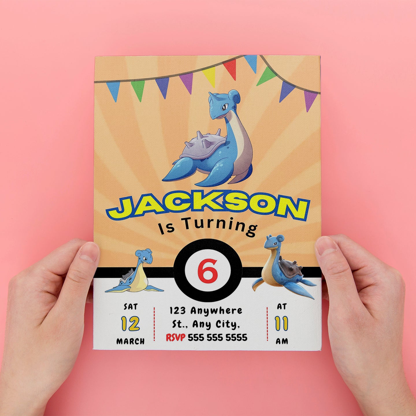 Lapras Pokemon Birthday Party Invitation Template - CreativeRino