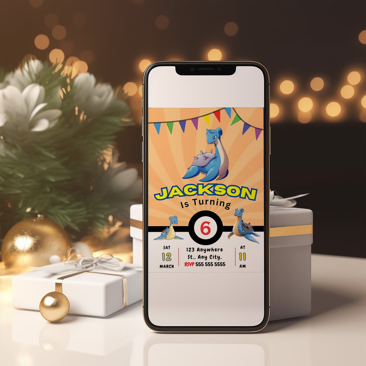 Lapras Pokemon Birthday Party Invitation Template - CreativeRino