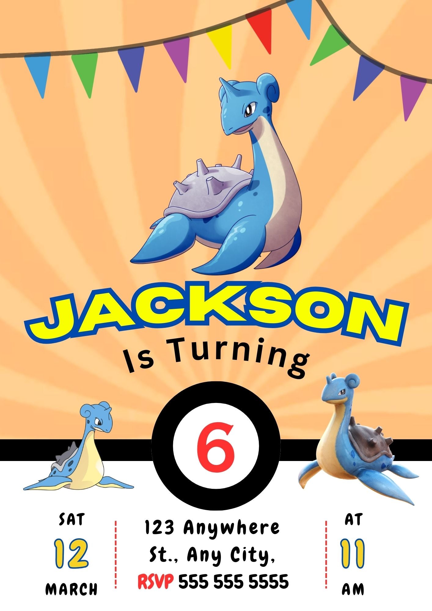 Lapras Pokemon Birthday Party Invitation Template - CreativeRino