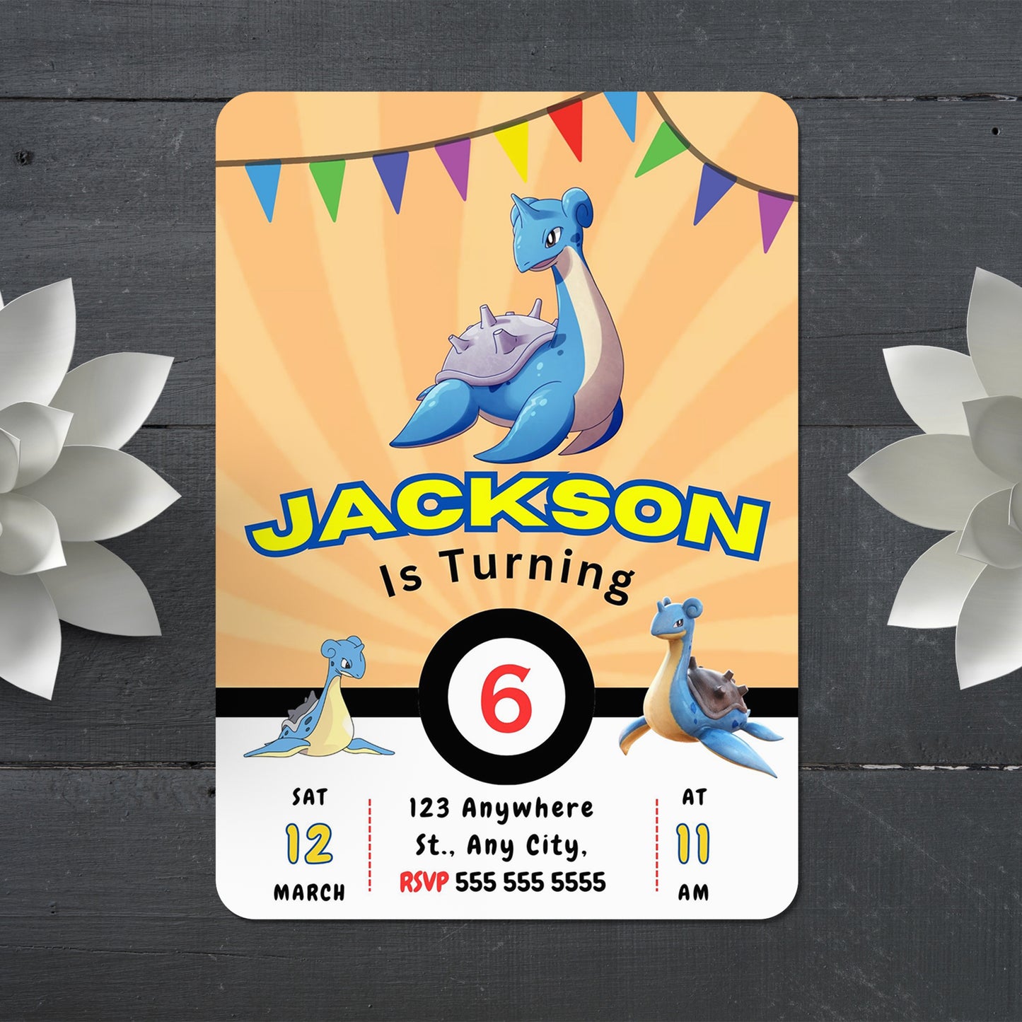 Lapras Pokemon Birthday Party Invitation Template - CreativeRino