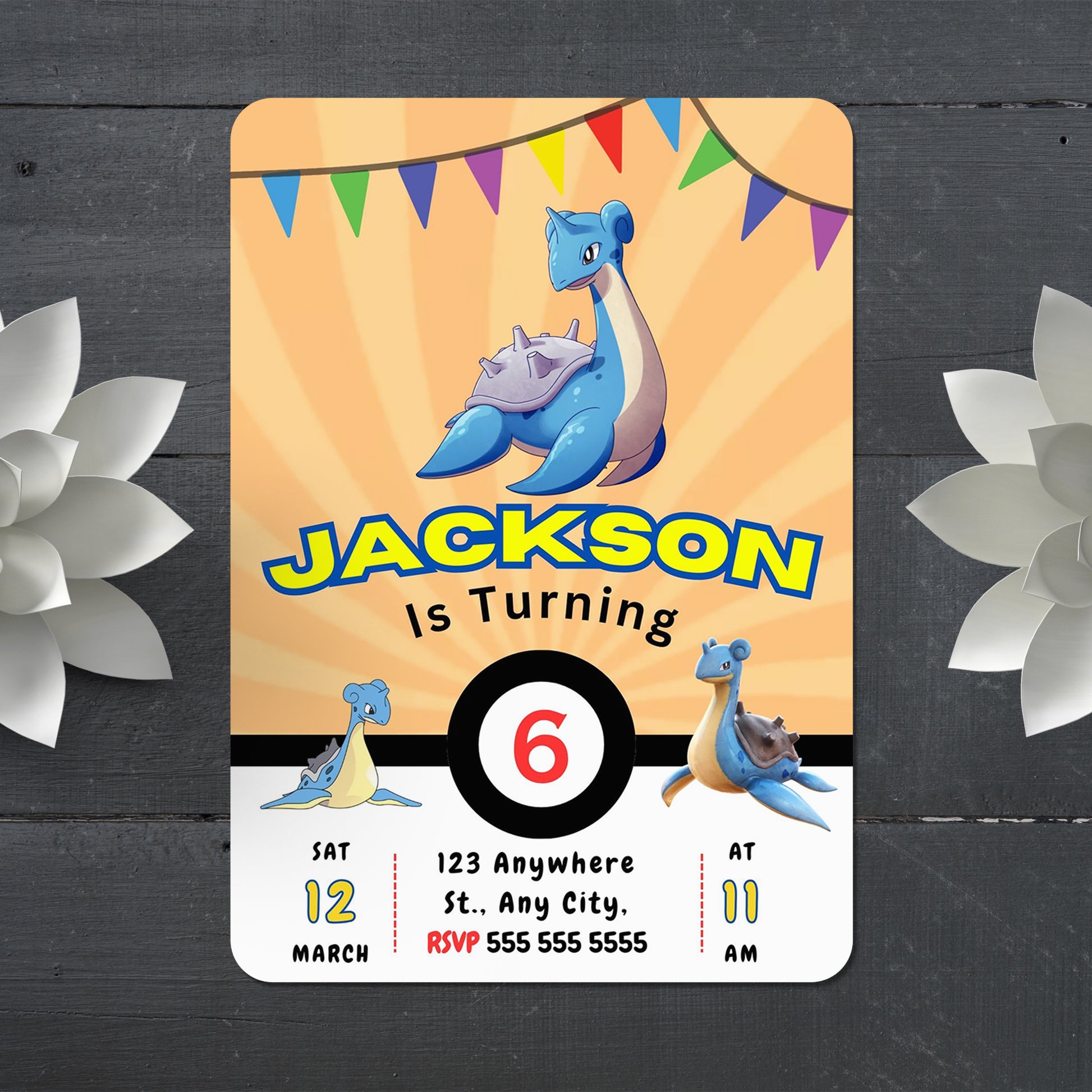 Lapras Pokemon Birthday Party Invitation Template - CreativeRino
