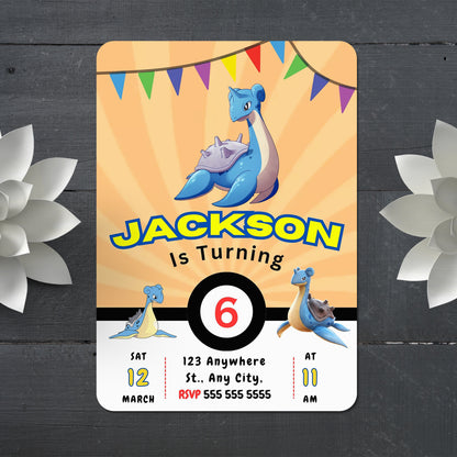 Lapras Pokemon Birthday Party Invitation Template - CreativeRino