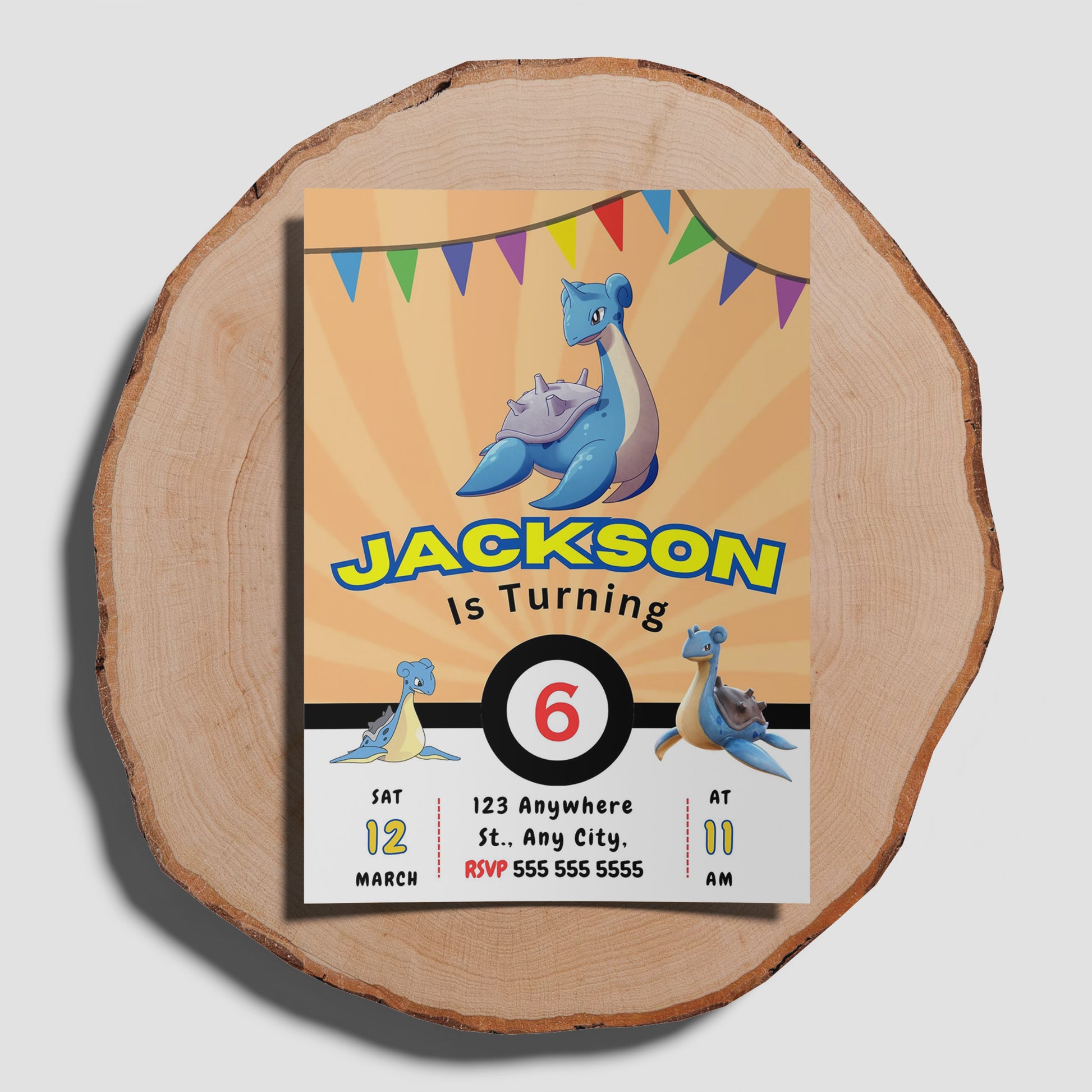Lapras Pokemon Birthday Party Invitation Template - CreativeRino