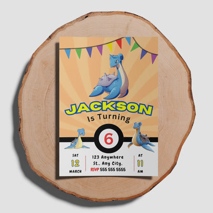Lapras Pokemon Birthday Party Invitation Template - CreativeRino