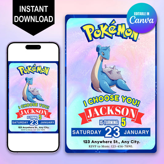 Lapras Invitation Template | Pokemon Birthday Invite - CreativeRino