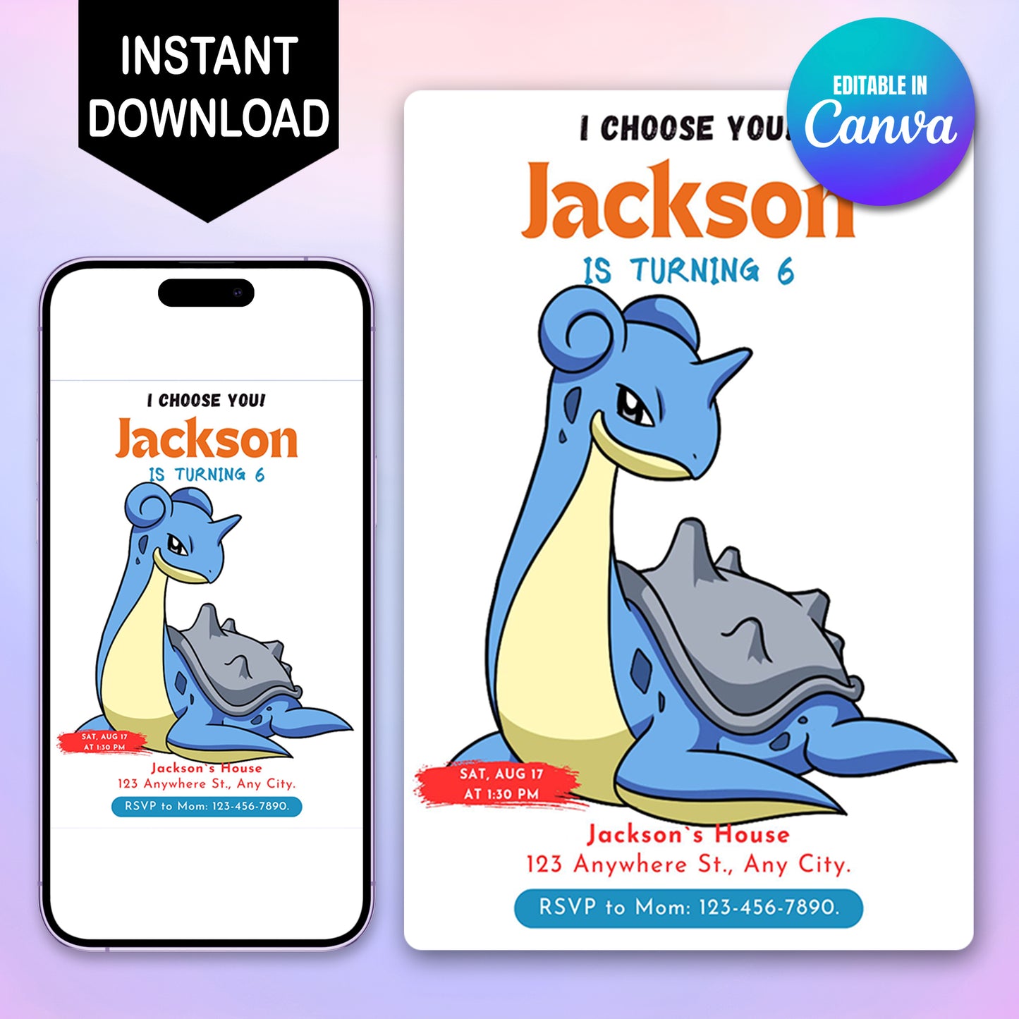 Lapras Birthday Party Invitation Template | Pokemon Invite - CreativeRino