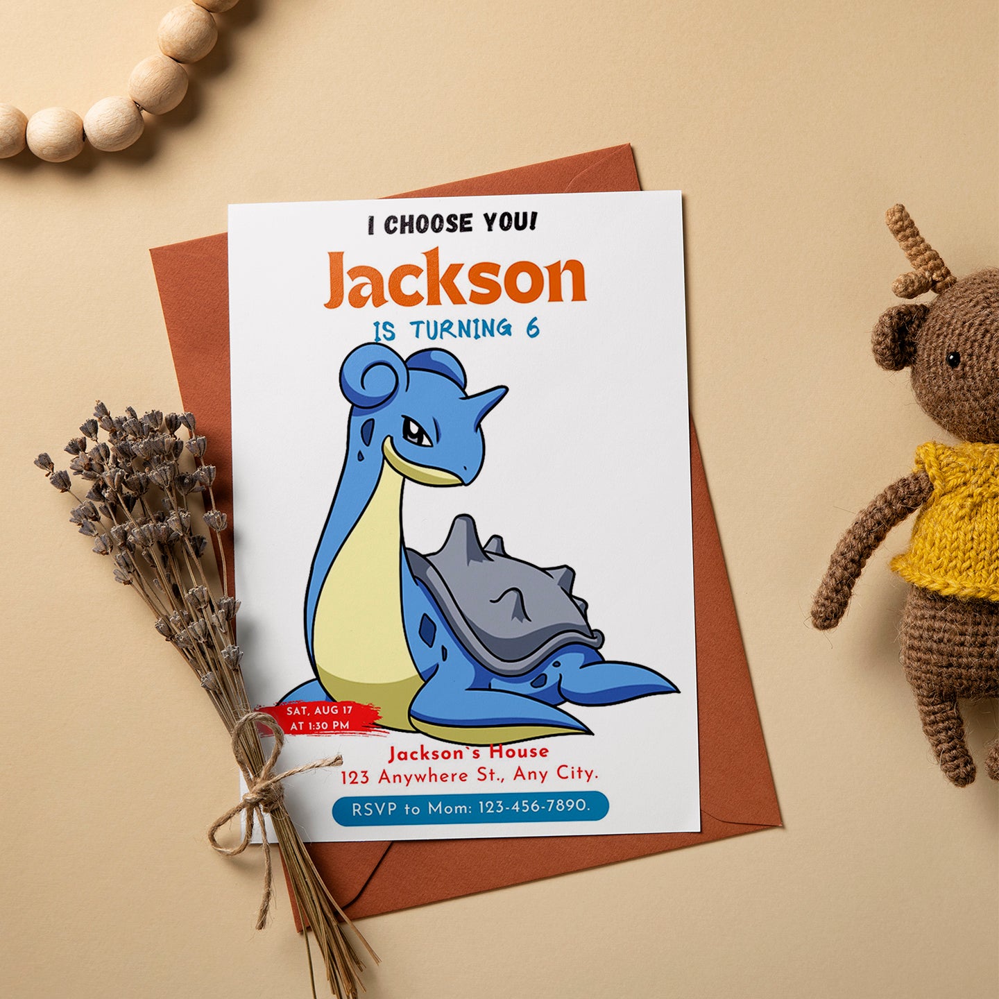 Lapras Birthday Party Invitation Template | Pokemon Invite - CreativeRino