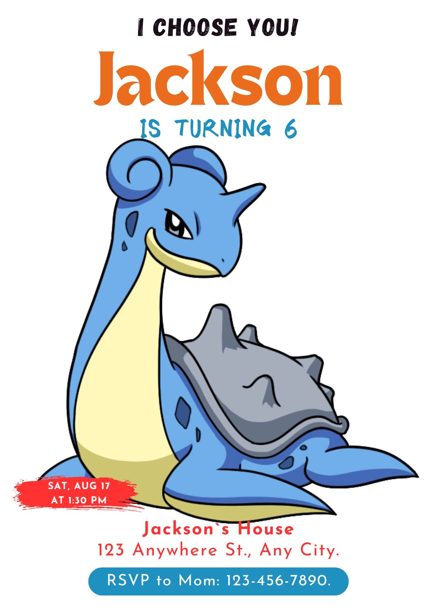 Lapras Birthday Party Invitation Template | Pokemon Invite - CreativeRino