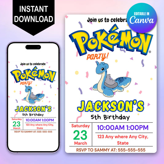 Lapras Birthday Invitation Template | Pokemon Invite - CreativeRino