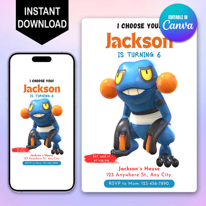 Croagunk Birthday Party Invitation Template | Pokemon Invite - CreativeRino