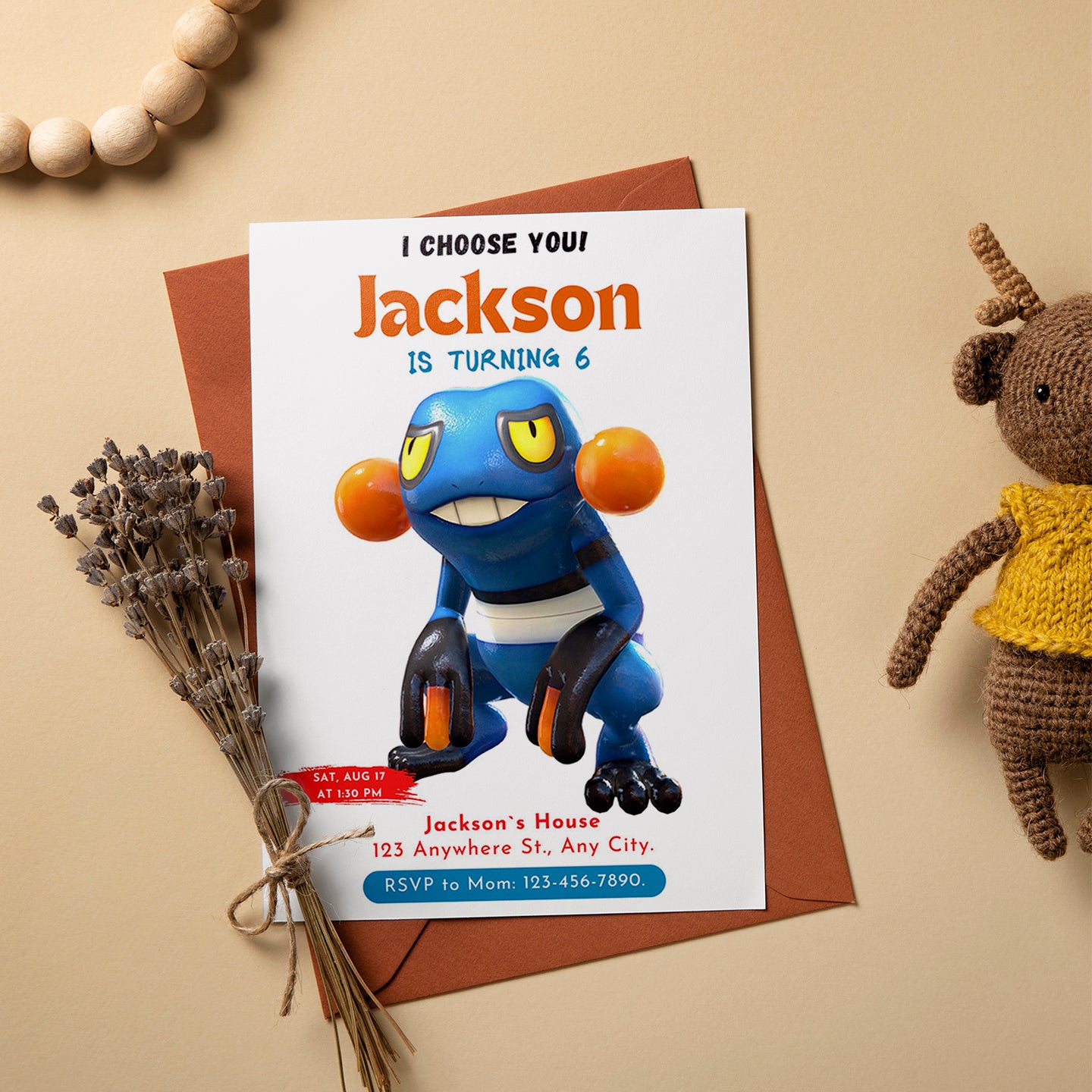 Croagunk Birthday Party Invitation Template | Pokemon Invite - CreativeRino