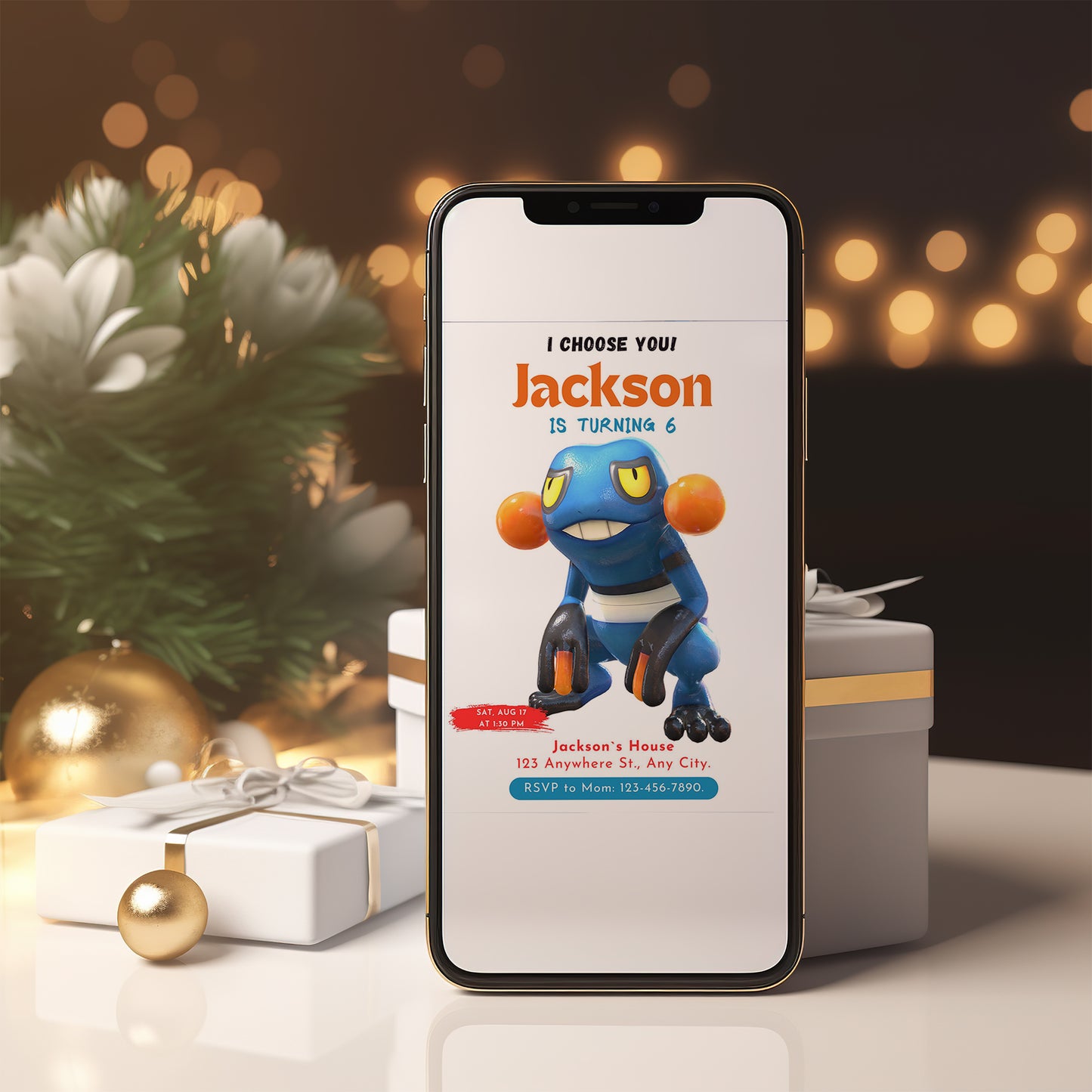 Croagunk Birthday Party Invitation Template | Pokemon Invite - CreativeRino