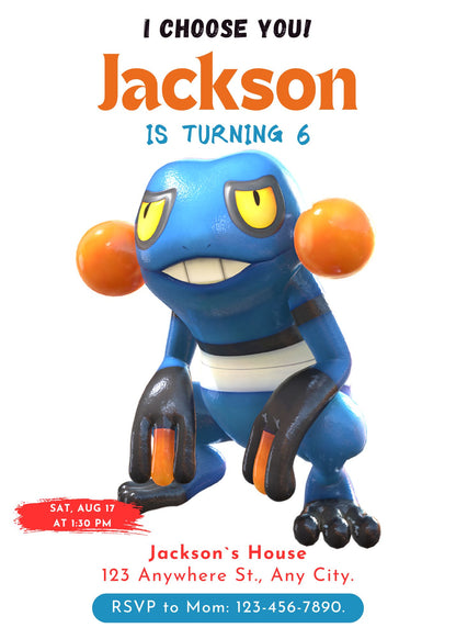 Croagunk Birthday Party Invitation Template | Pokemon Invite - CreativeRino