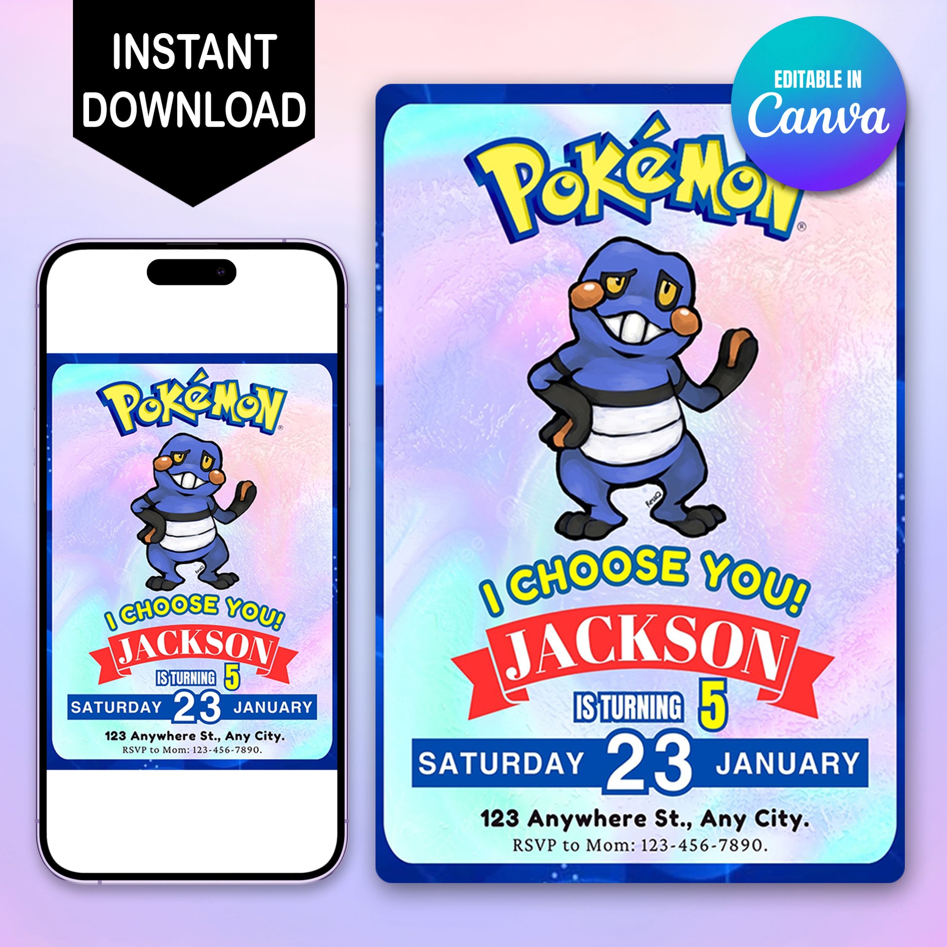 Croagunk Invitation Template | Pokemon Birthday Invite - CreativeRino