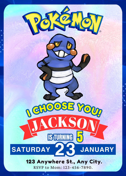 Croagunk Invitation Template | Pokemon Birthday Invite - CreativeRino