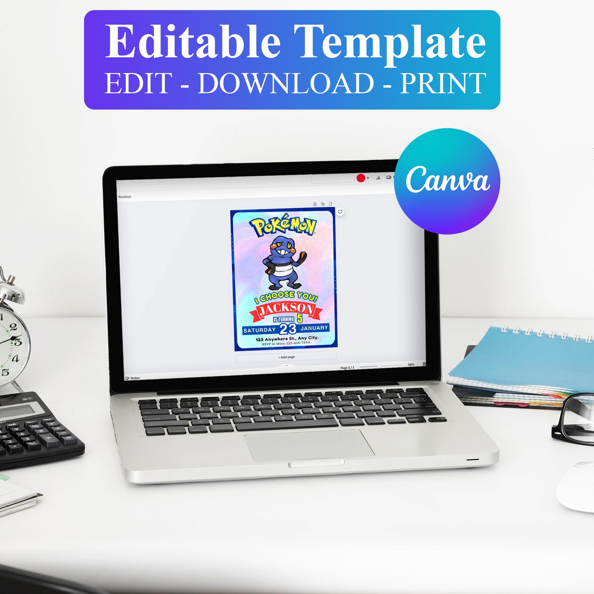 Croagunk Invitation Template | Pokemon Birthday Invite - CreativeRino