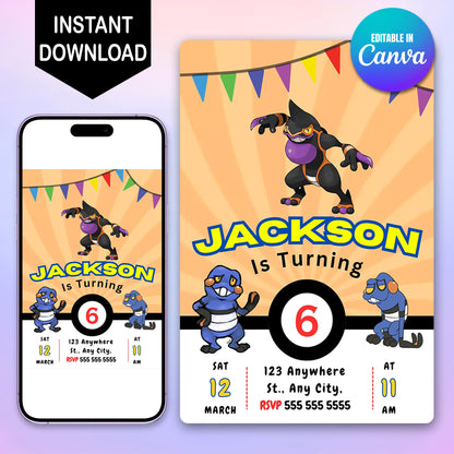 Croagunk Pokemon Birthday Party Invitation Template - CreativeRino