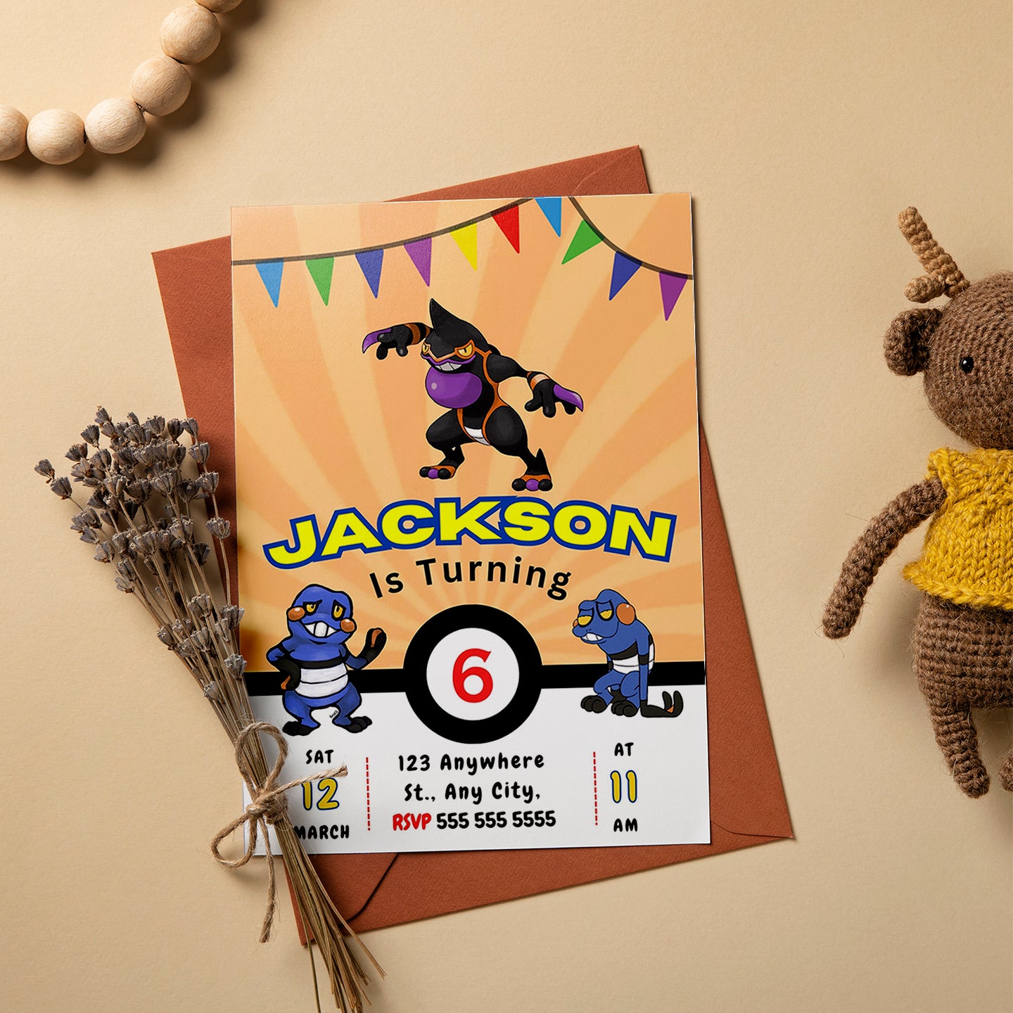 Croagunk Pokemon Birthday Party Invitation Template - CreativeRino
