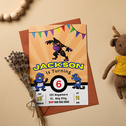 Croagunk Pokemon Birthday Party Invitation Template - CreativeRino