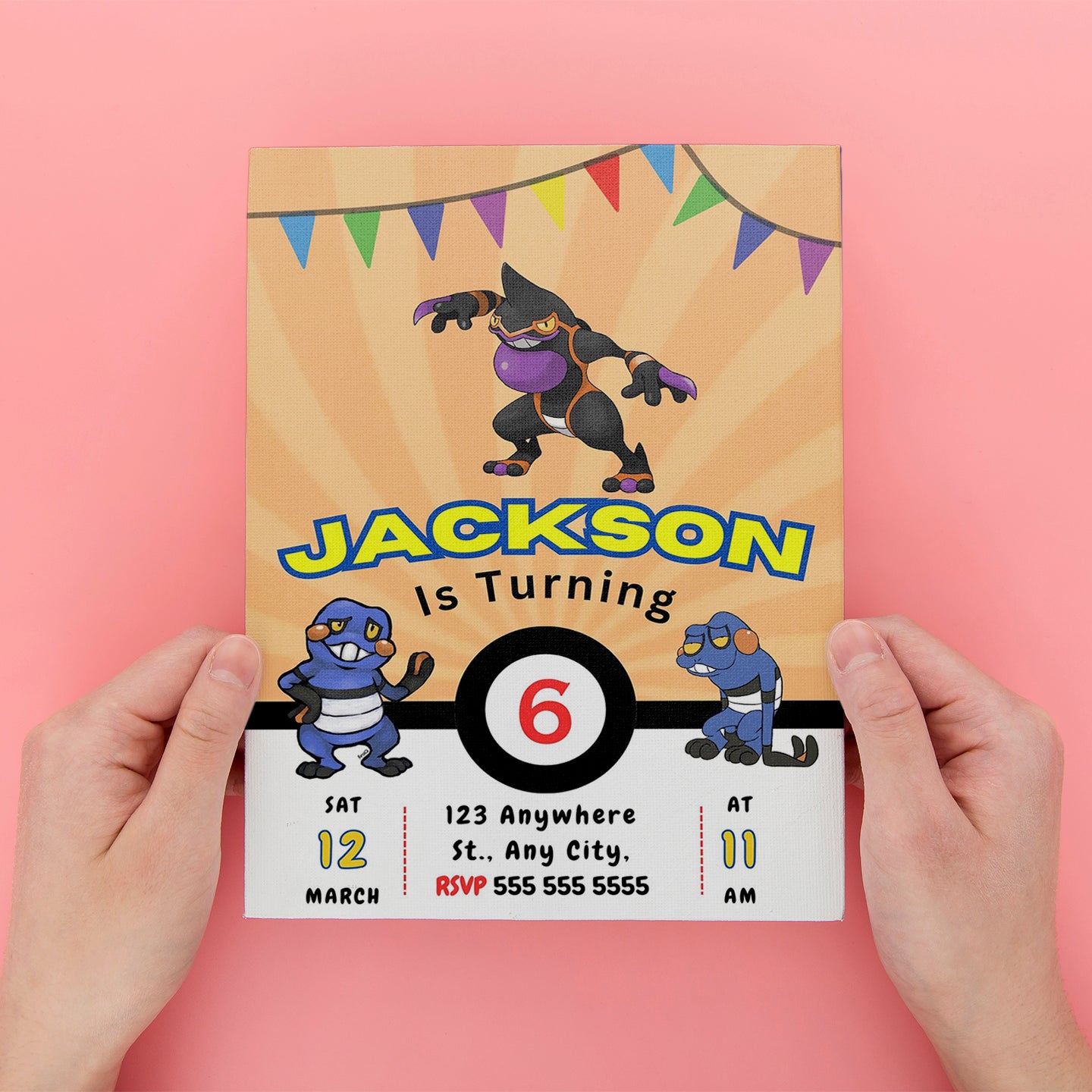 Croagunk Pokemon Birthday Party Invitation Template - CreativeRino