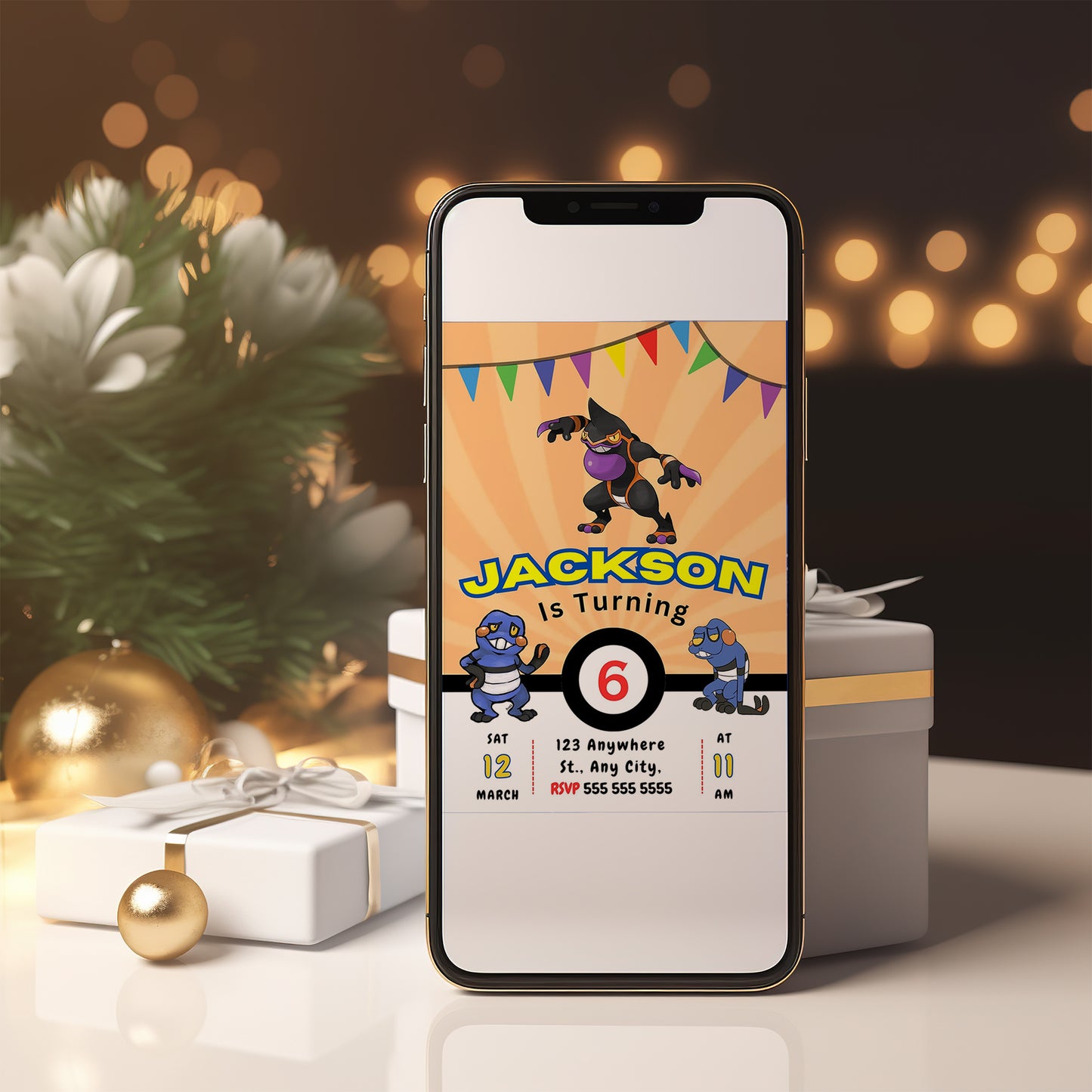 Croagunk Pokemon Birthday Party Invitation Template - CreativeRino