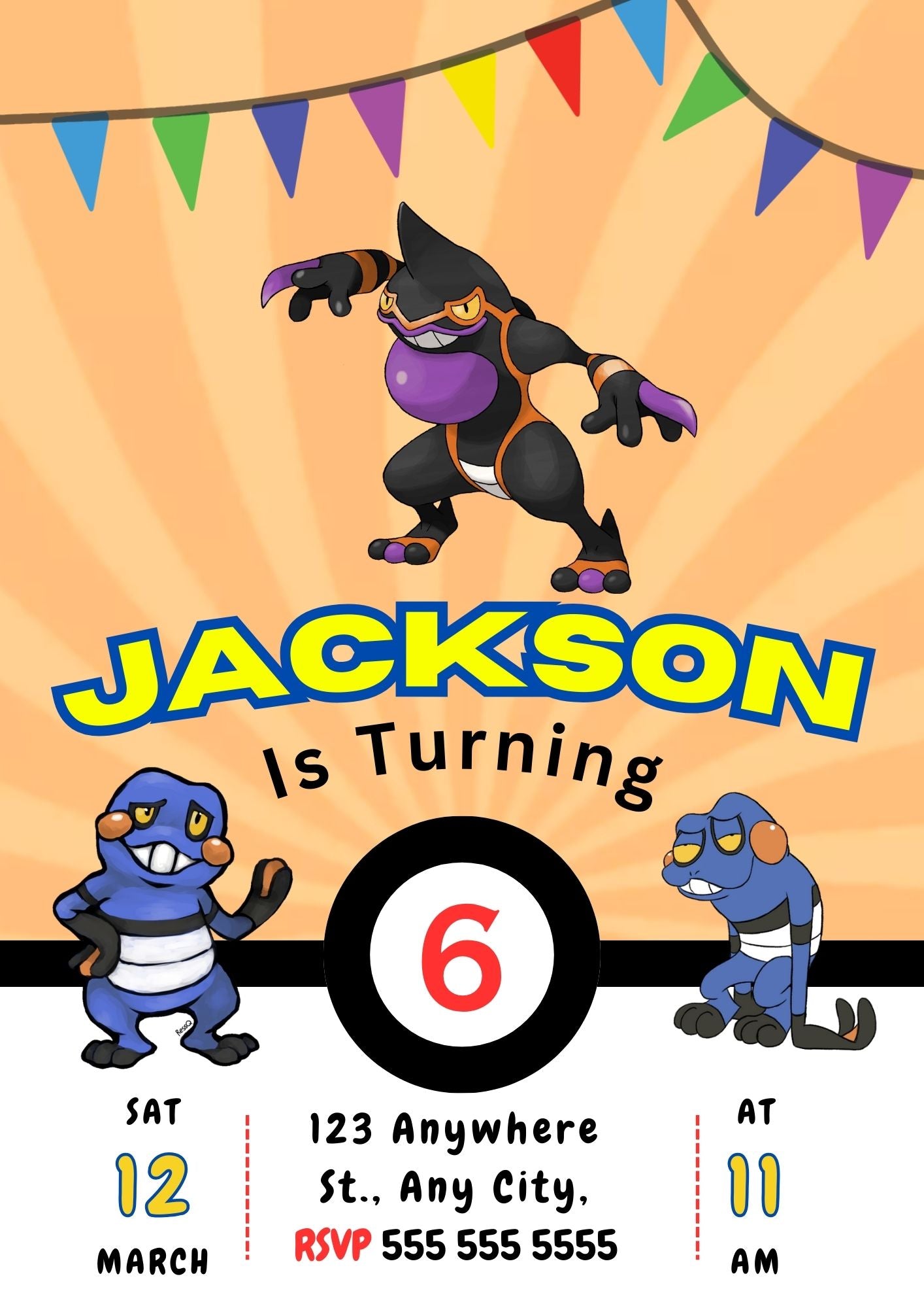 Croagunk Pokemon Birthday Party Invitation Template - CreativeRino