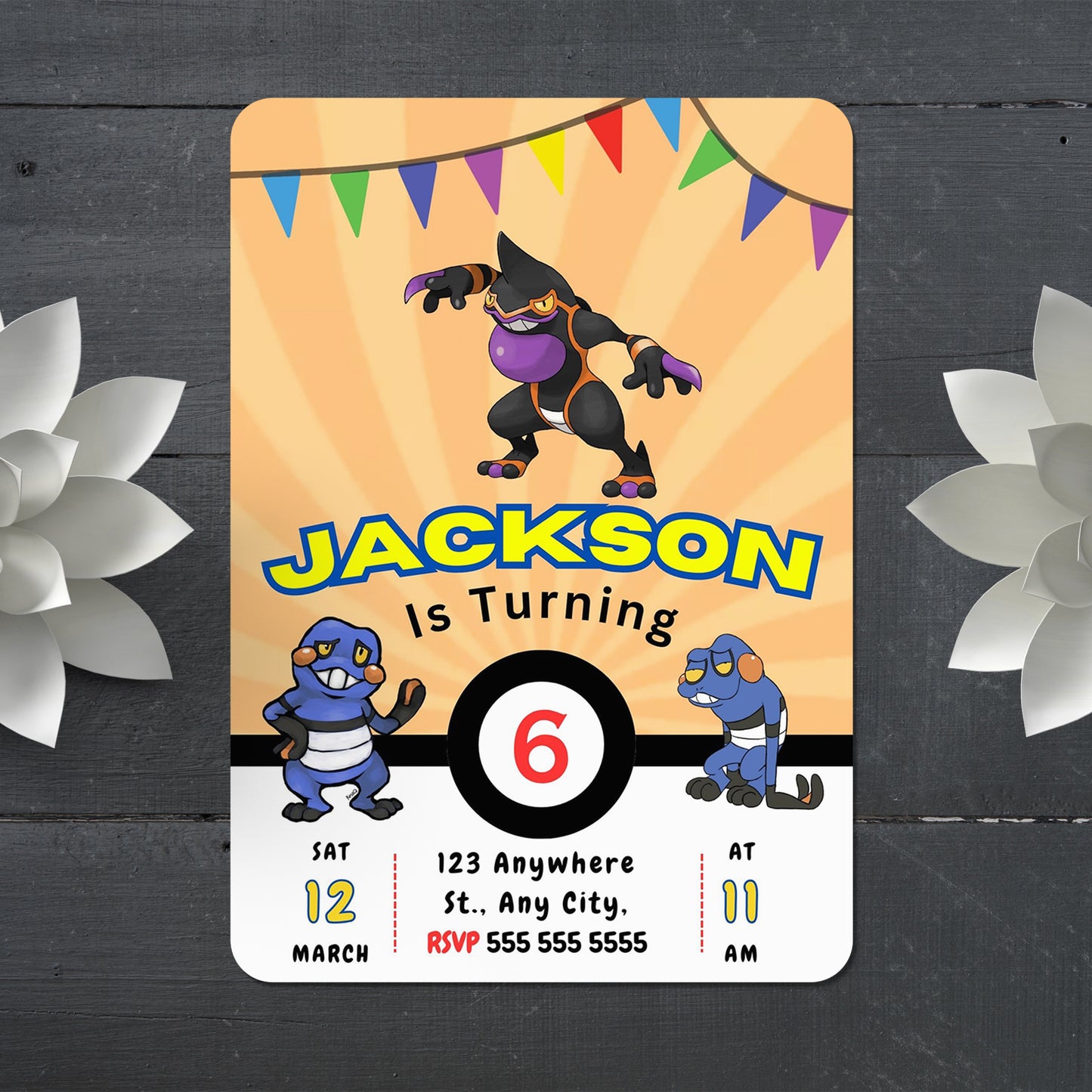 Croagunk Pokemon Birthday Party Invitation Template - CreativeRino