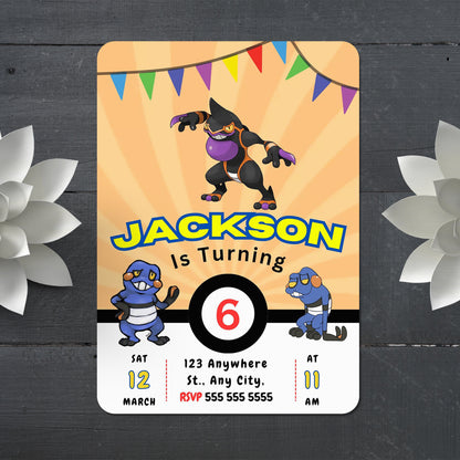 Croagunk Pokemon Birthday Party Invitation Template - CreativeRino