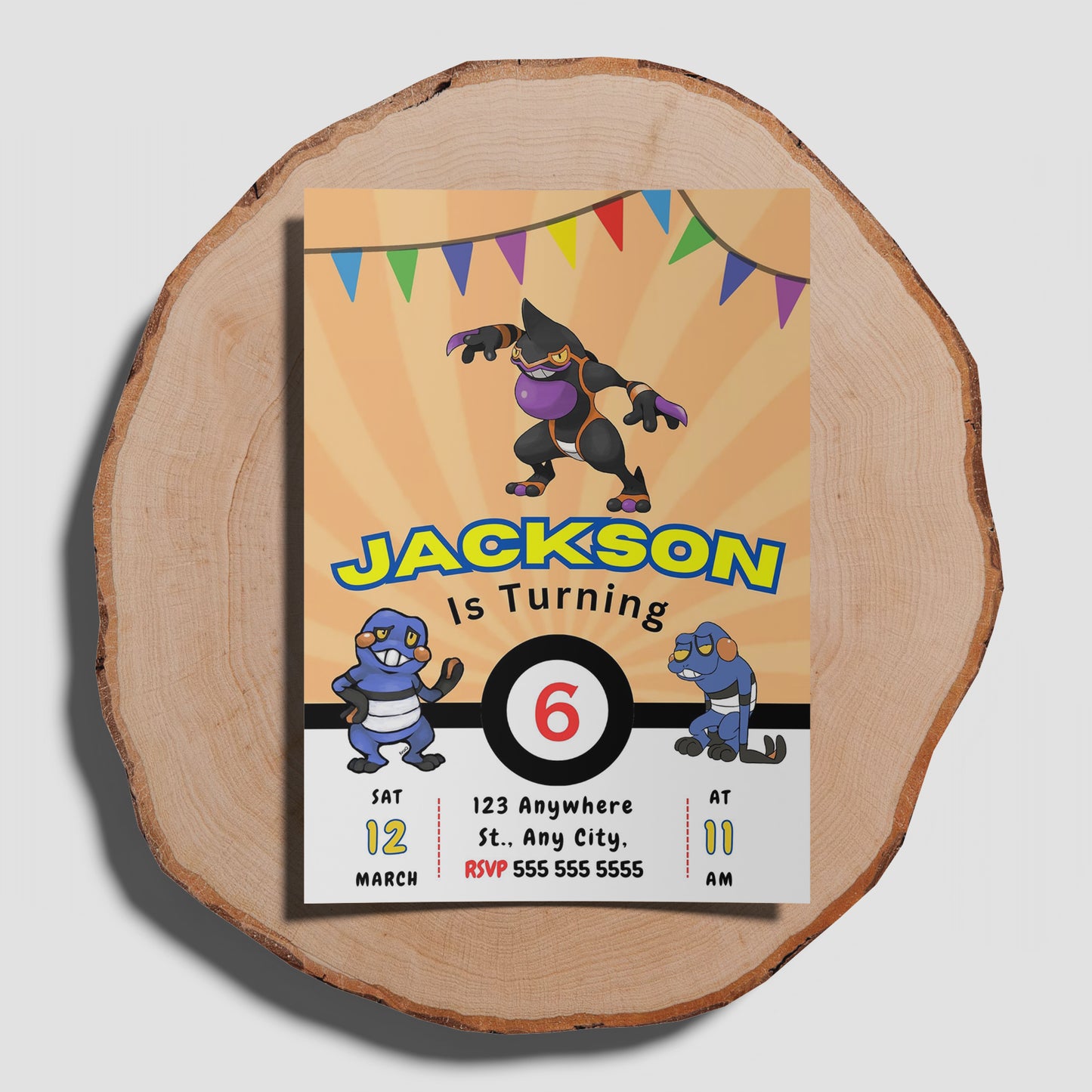 Croagunk Pokemon Birthday Party Invitation Template - CreativeRino